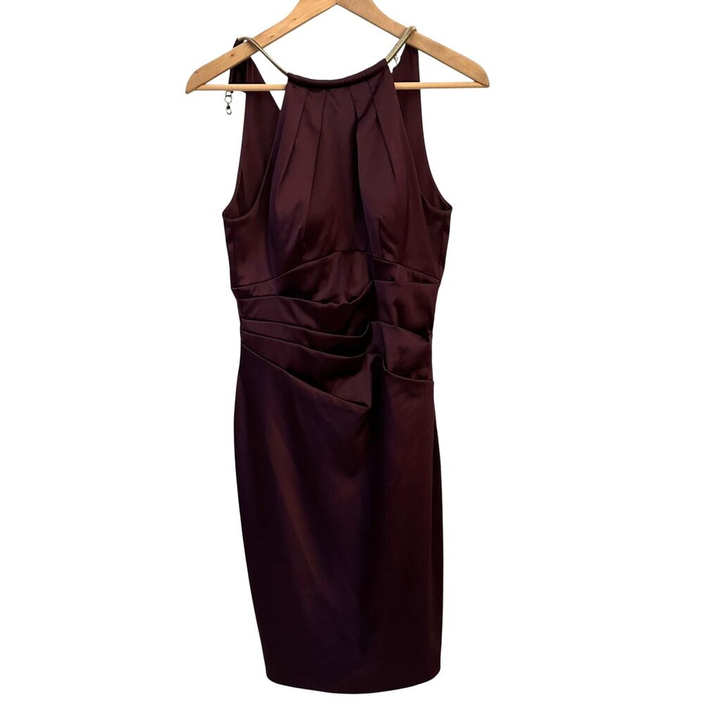 Eliza J. Purple Eggplant Silky Pleated Sleeveless Bodcon Formal Dress Size 6